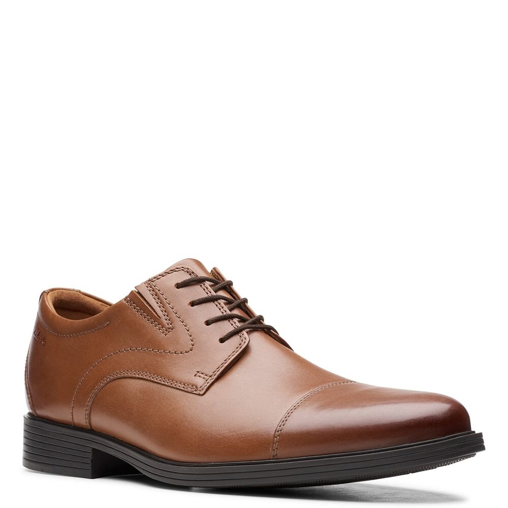 NWT Clarks Men's Whiddon Cap Oxford, Dark Tan Leather, 7